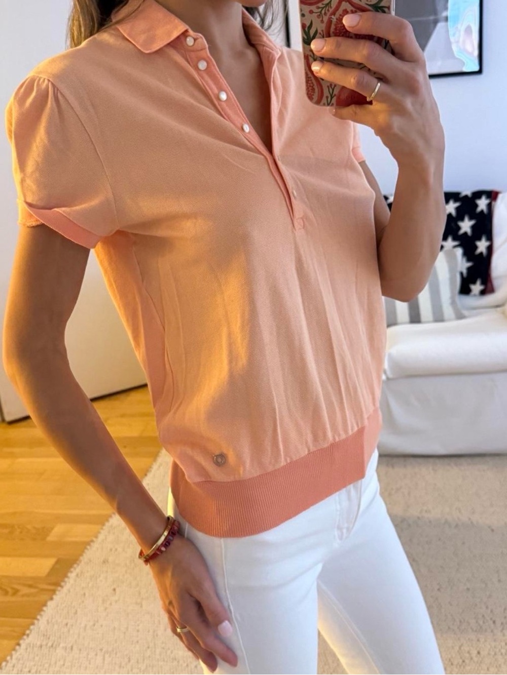 Salvatore Ferragamo Peach Short-Sleeve Polo Top